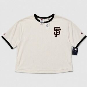 CHAMPION SF Giants Jersey Top Women S Cream RN49314 Cropped Mesh Ringer Tee